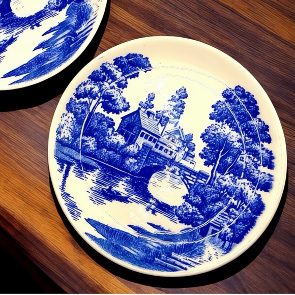 Set 2 Vintage Nasco Handpainted Lakeview Saucers Japan Transferware Blue Willow - Picture 2 of 7